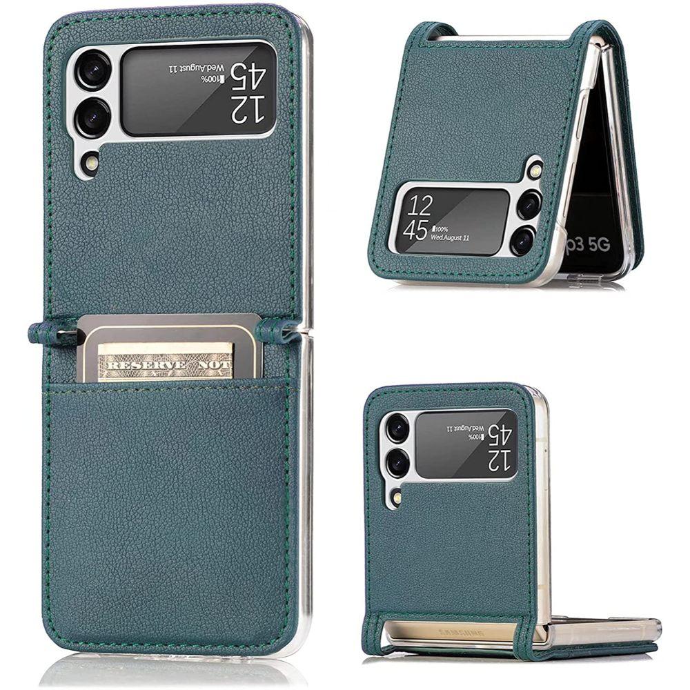 Carcasa Cuero Tpu Verde Compatible Samsung Z Flip 3 + Lámina-1