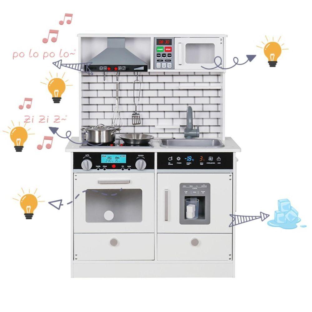 Cocina Juguete Realista Luces Sonidos Madera Blanca Spacezat-1