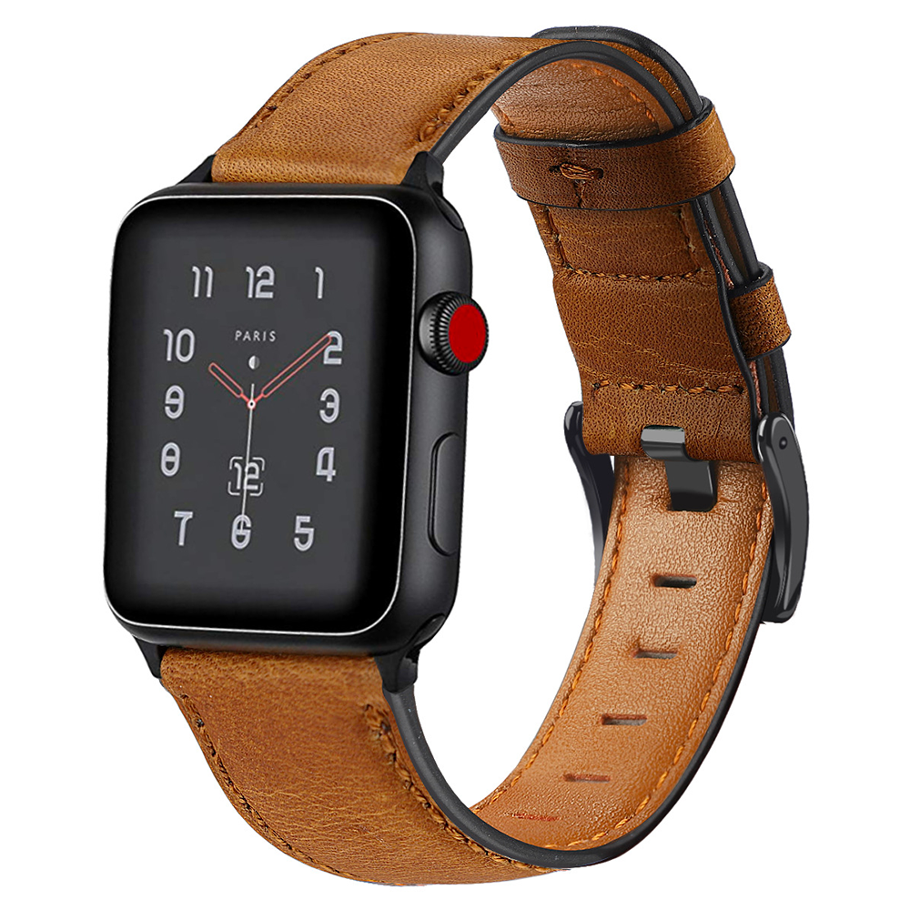 Correa Compatible con Apple Watch 100% Cuero Cafe 42/44mm-0