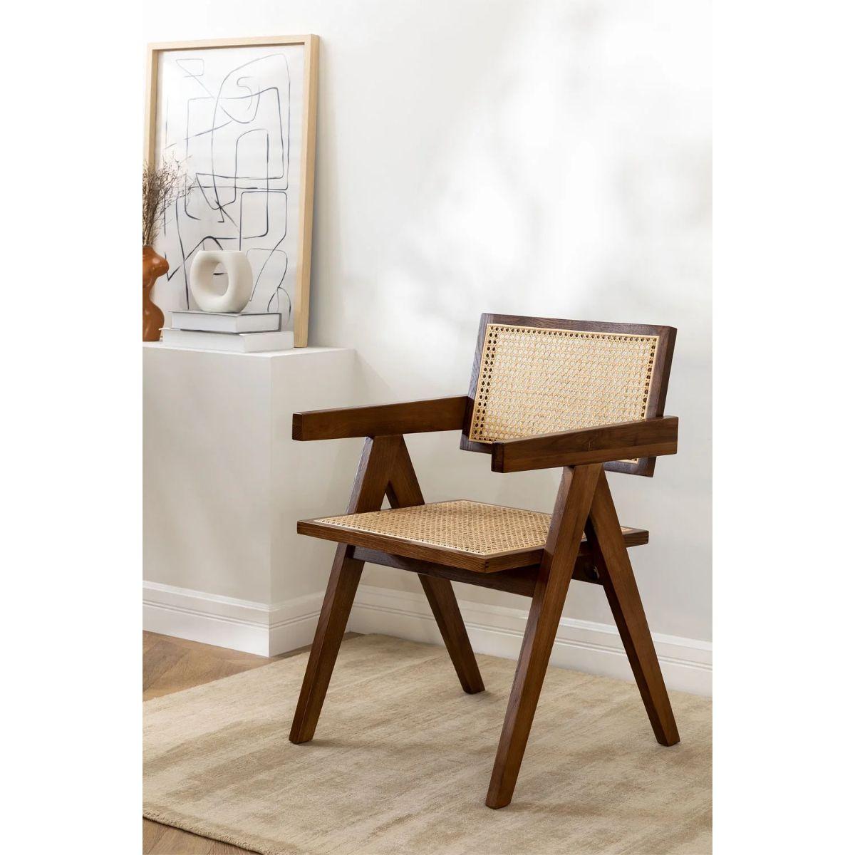 Silla de Comedor Chandigarh Madera y Ratán Natural Marrón-6