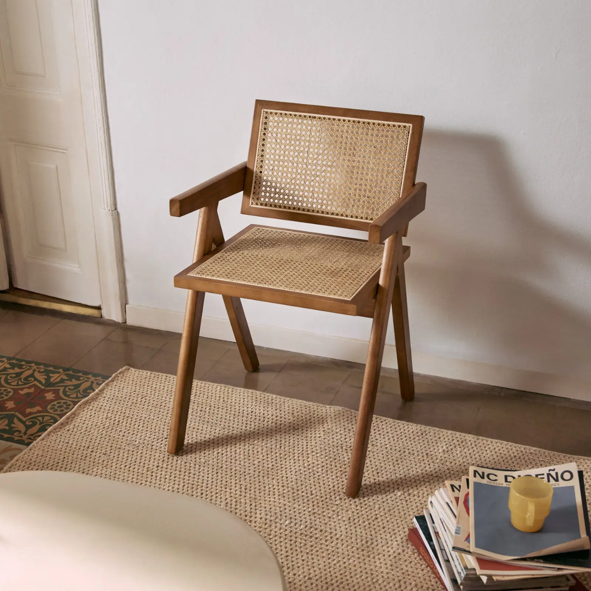 Silla de Comedor Chandigarh Madera y Ratán Natural Marrón-7