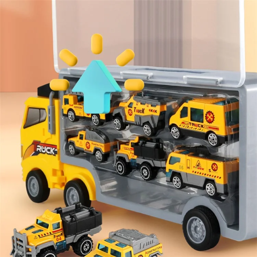 Camión Transportador con Seis Camiones de Construcción-1