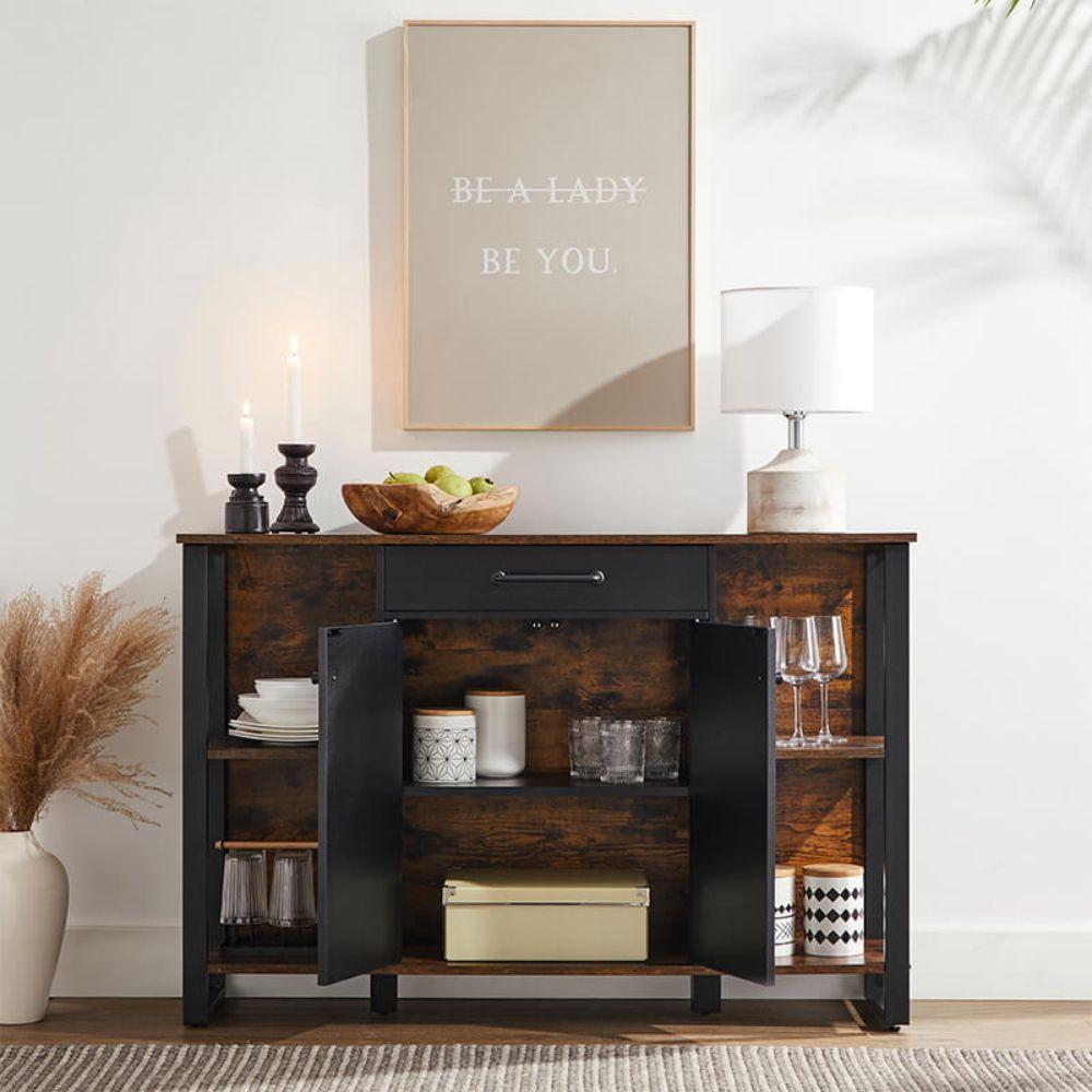 Mueble Aparador Buffet Fierro Negro y Madera Linsell-3