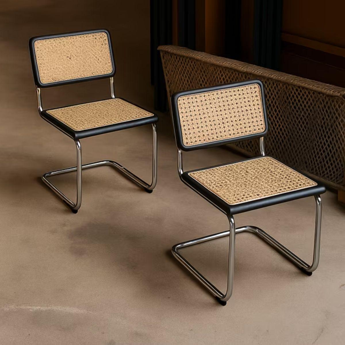 Set de 2 Sillas Breuer Madera y Ratán Negra-6