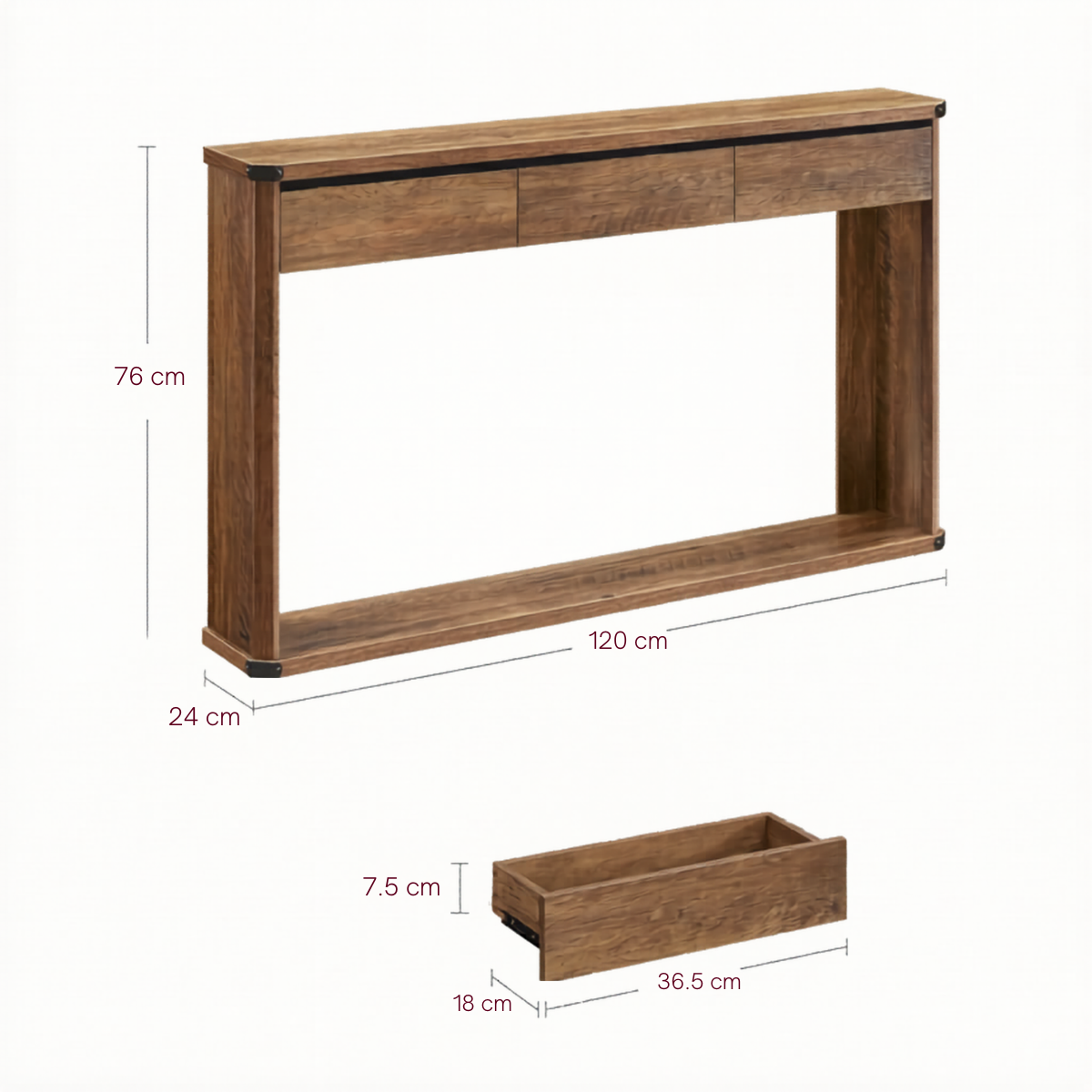 Mueble Recibidor Arrimo Marrón Rústico Hovsta-4