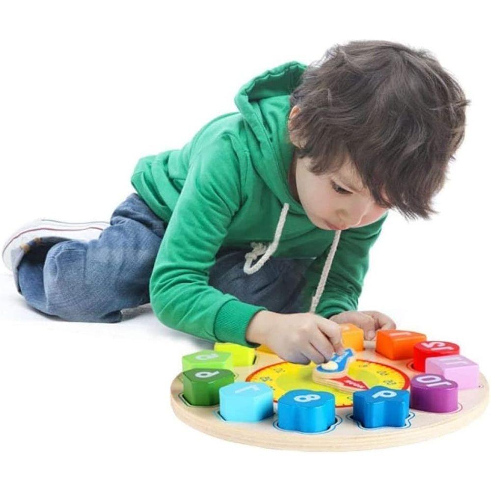 Reloj de Madera Encaje Figuras Juguete Montessori 12 Piezas-3