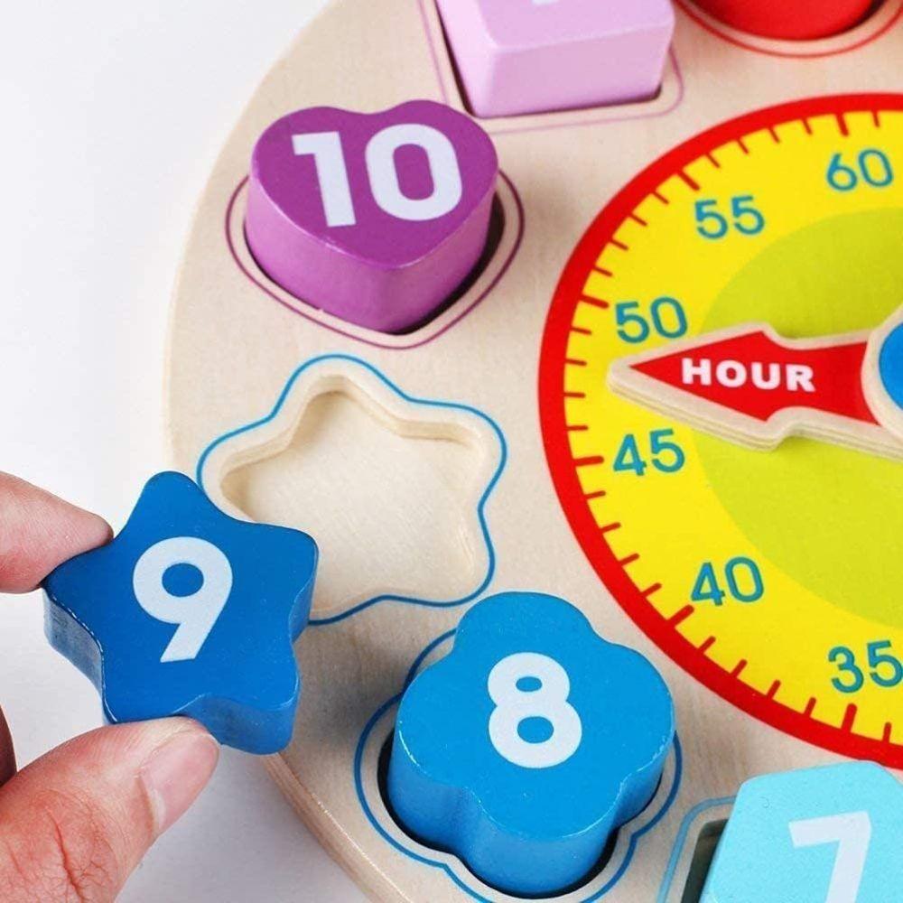 Reloj de Madera Encaje Figuras Juguete Montessori 12 Piezas-4