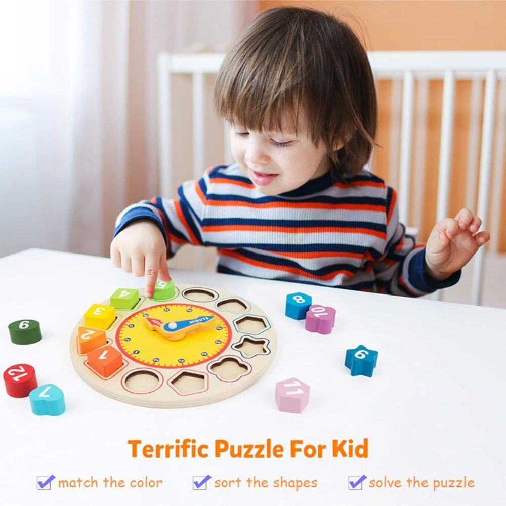 Reloj de Madera Encaje Figuras Juguete Montessori 12 Piezas-6