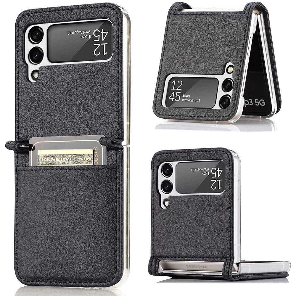 Carcasa Cuero Tpu Negra Compatible Samsung Z Flip 3 + Lámina-1