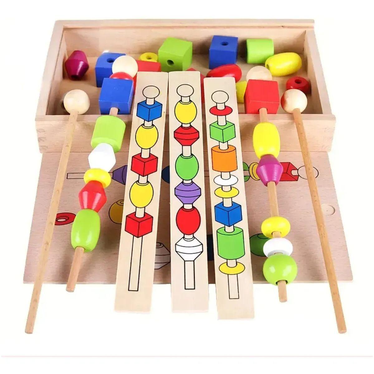 Juego de Secuencias Cuentas Madera Juguete Montessori-5