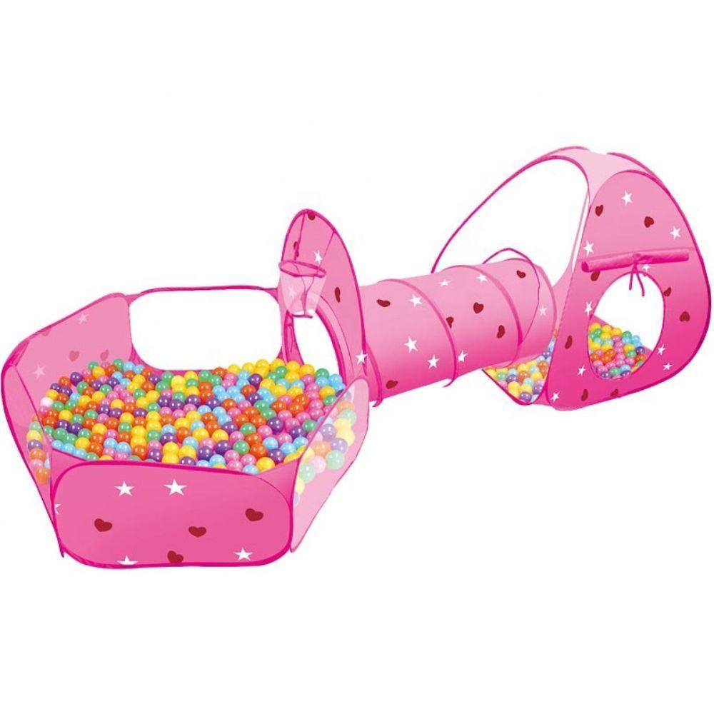 Piscina 3en1 Carpa Tunel Infantil + Pelotitas Rosa-0