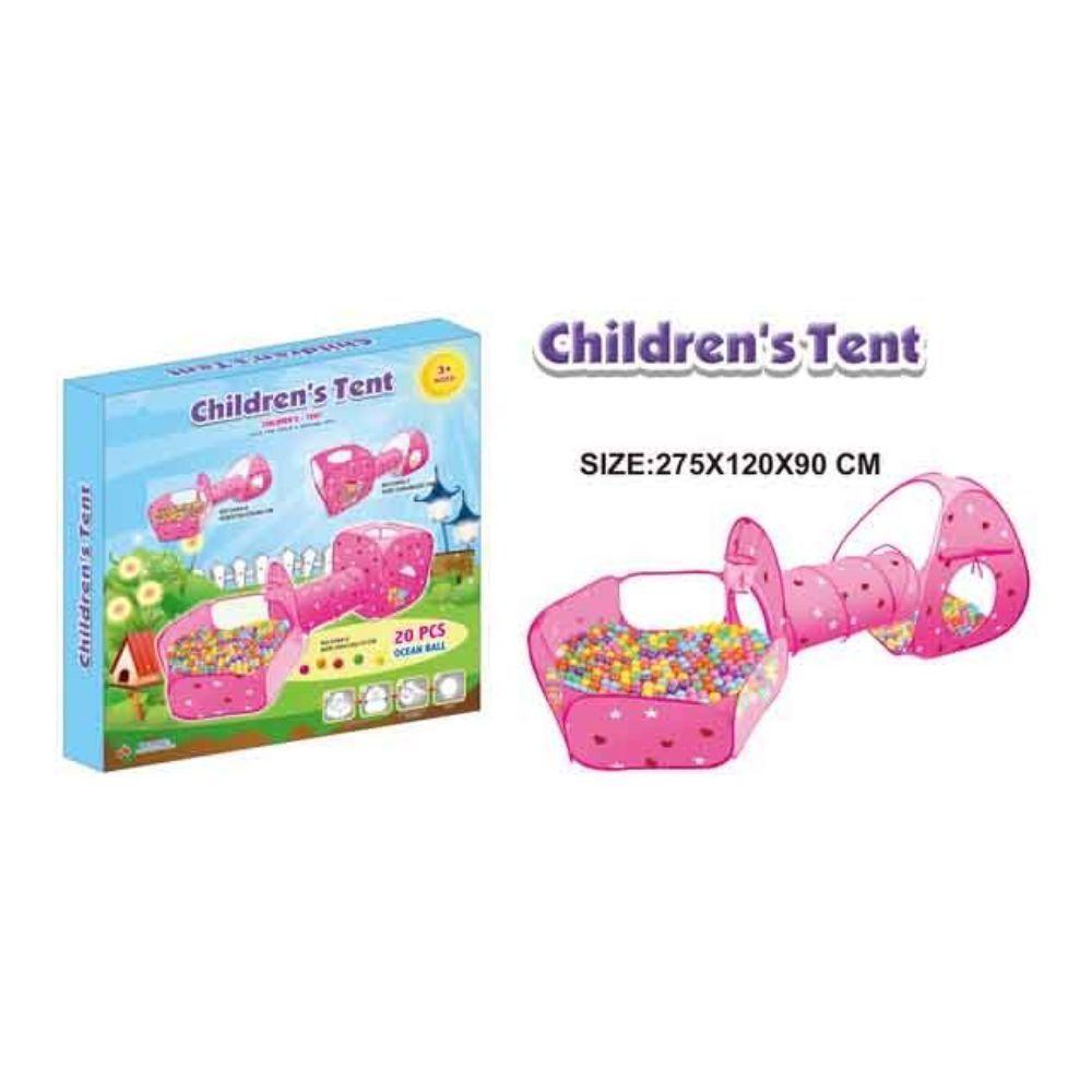 Piscina 3en1 Carpa Tunel Infantil + Pelotitas Rosa-3