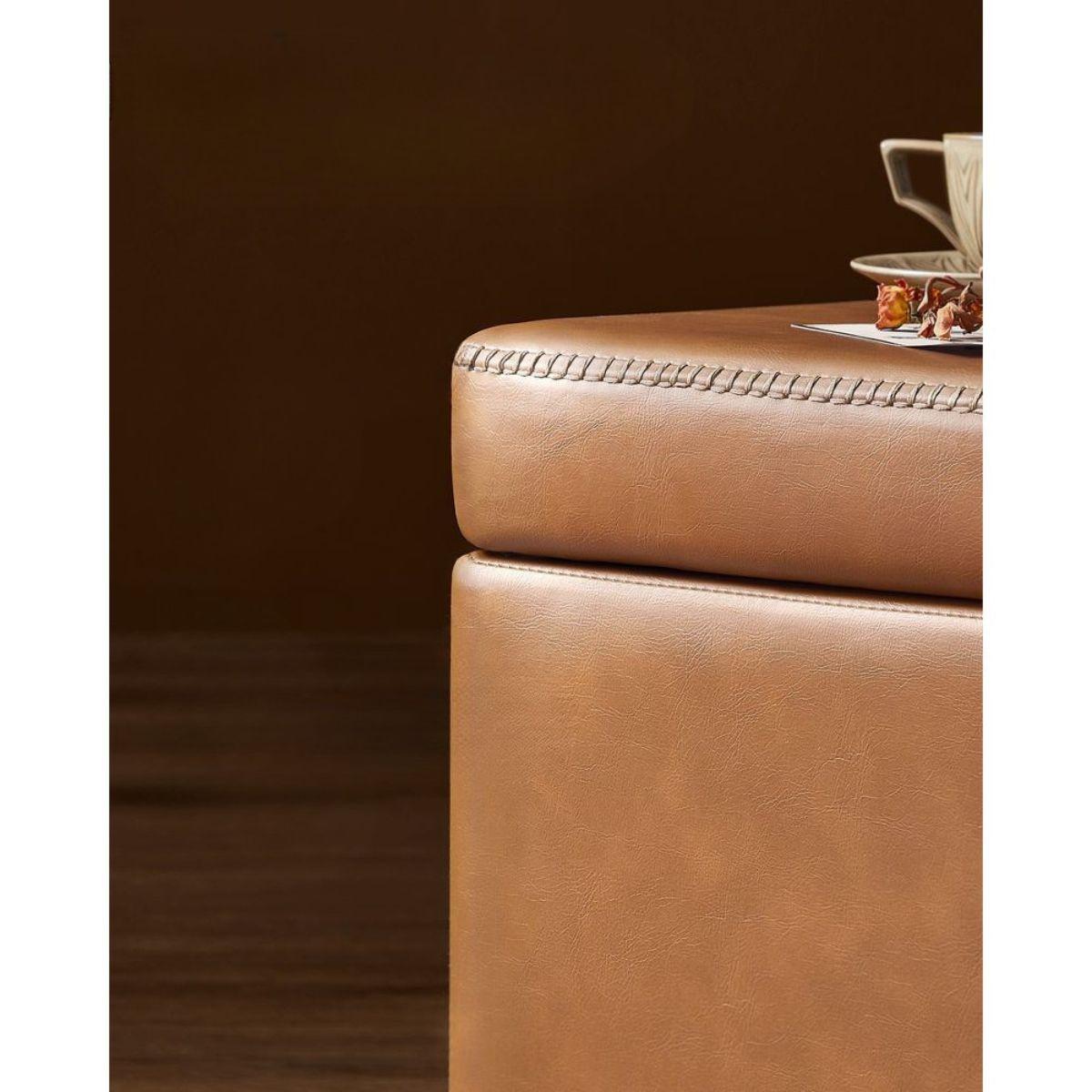 Banqueta Baul Puff Otomana Ecocuero Café Saby-4