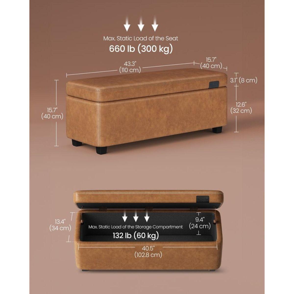 Banqueta Baul Puff Otomana Ecocuero Café Saby-2