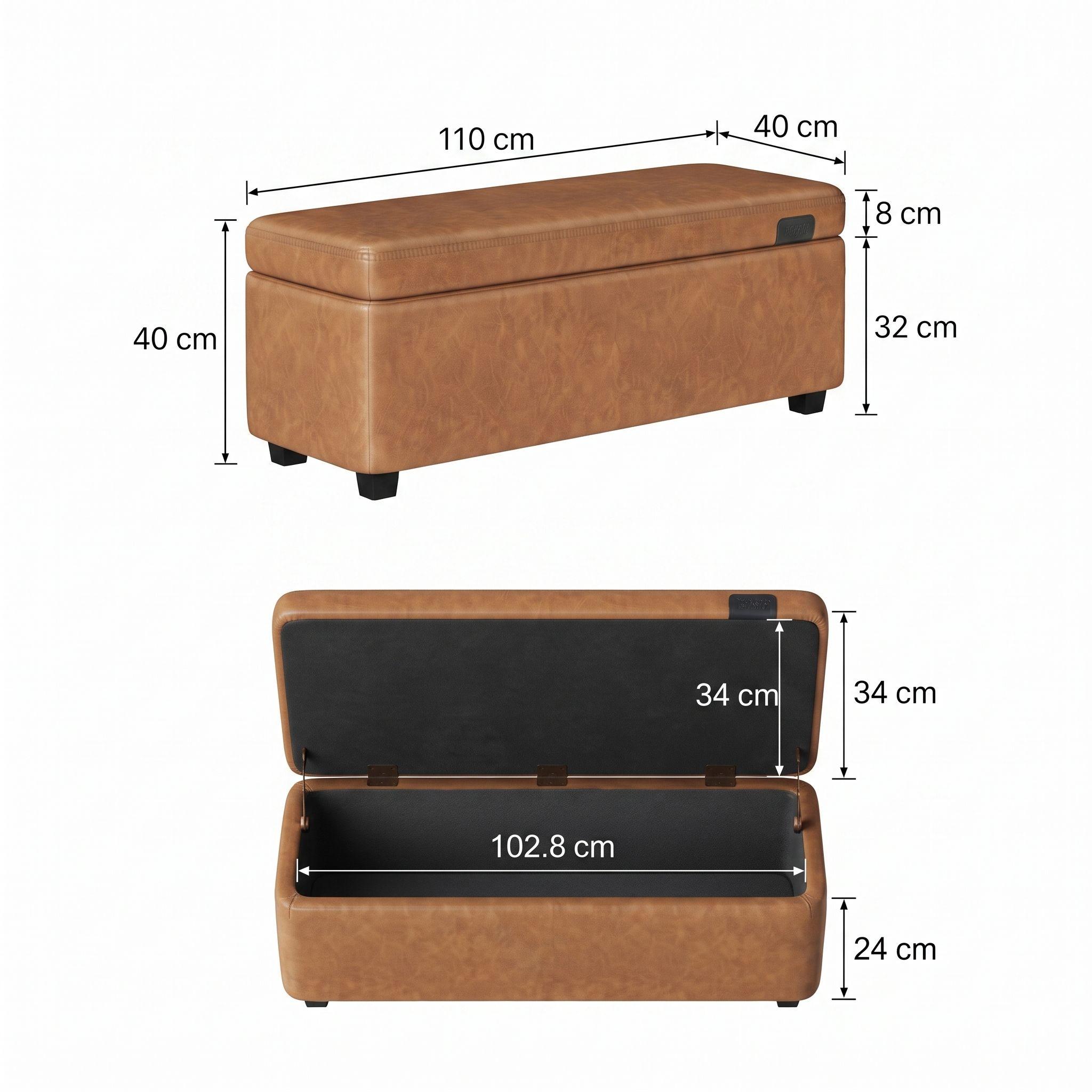 Banqueta Baul Puff Otomana Ecocuero Café Saby-5