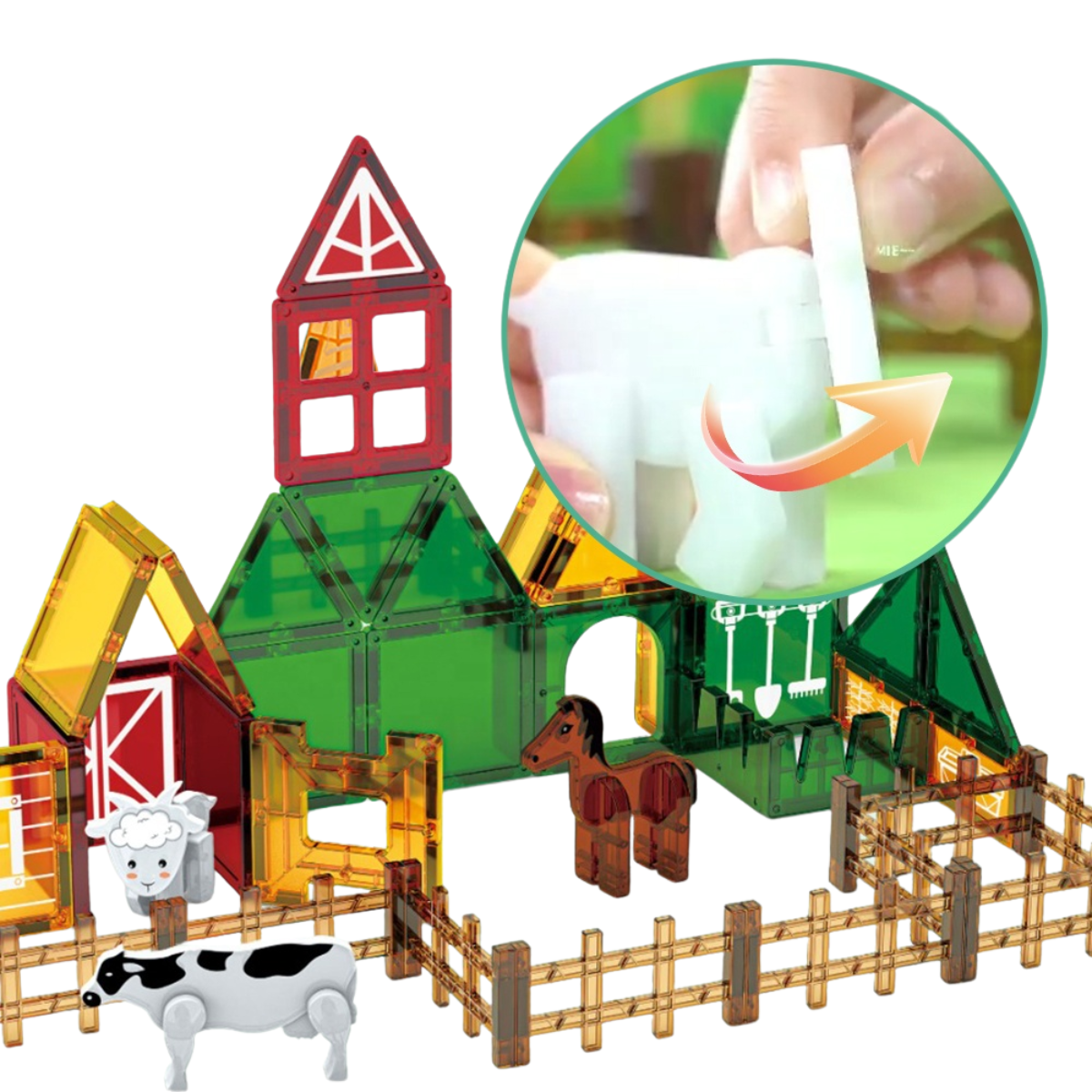 Set Bloques Construcción Magnéticos Granja Animales 46 pzs-4