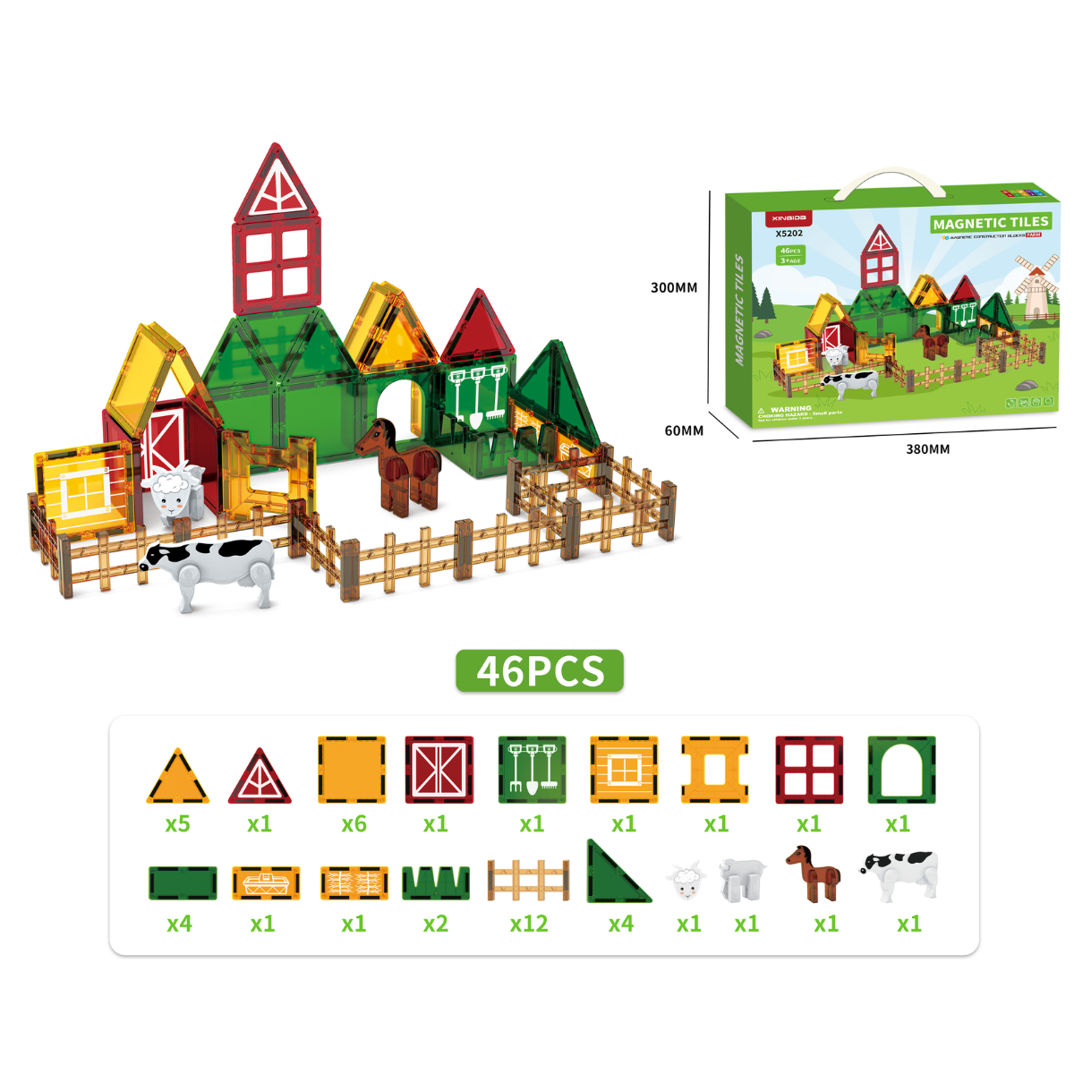 Set Bloques Construcción Magnéticos Granja Animales 46 pzs-7