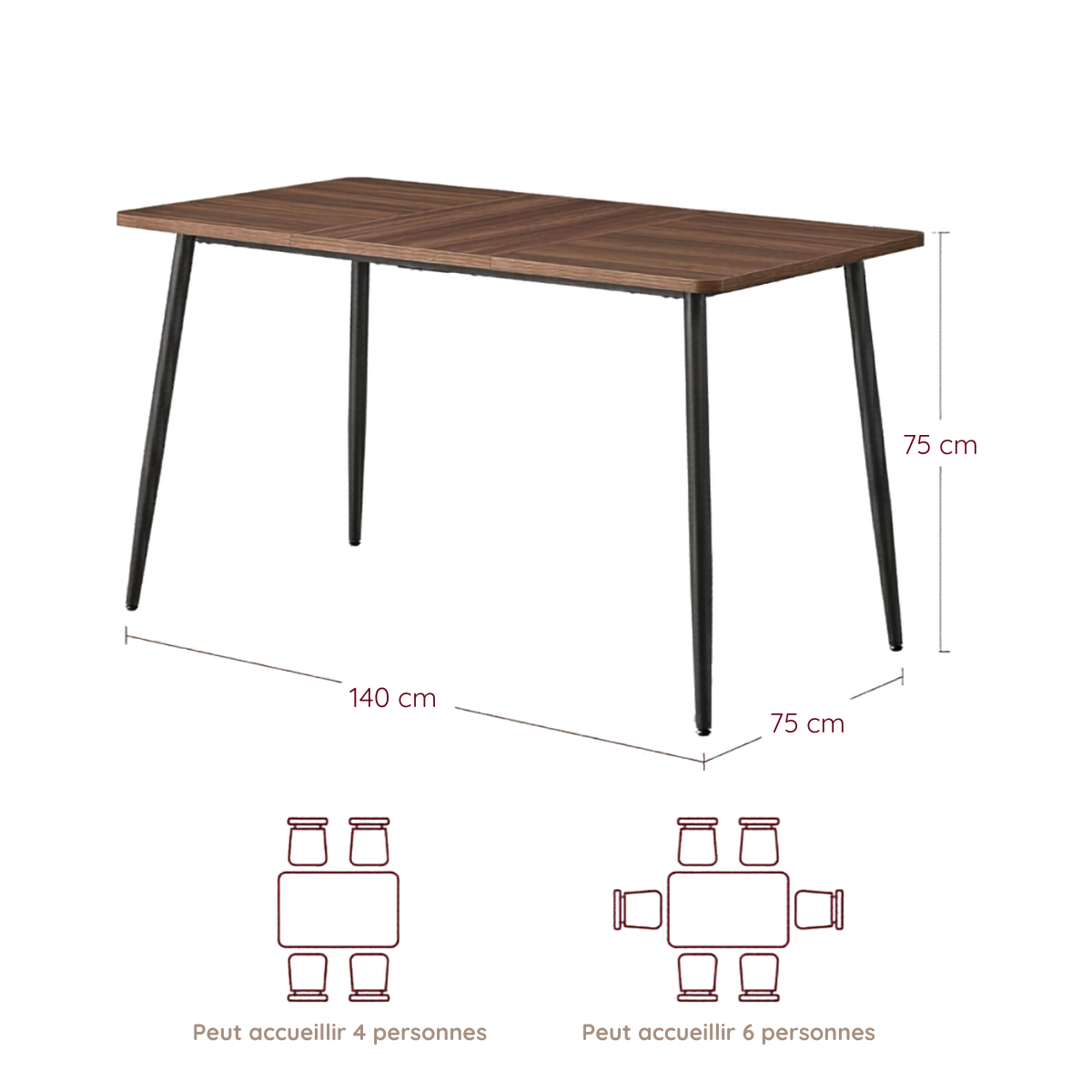Mesa de Comedor Rectangular Niort 140x75x75cm-4