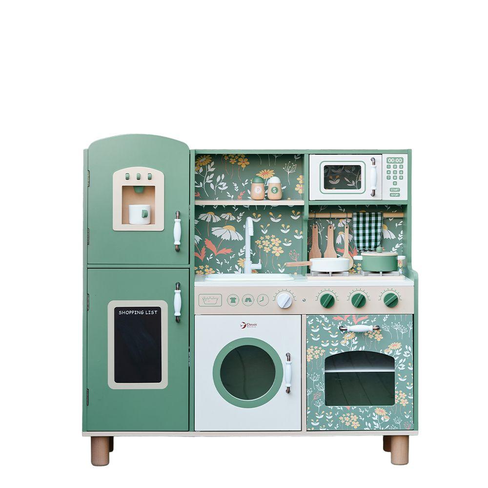Cocina De Juguete Madera Vintage Diseño con Refrigerador/Acc-0
