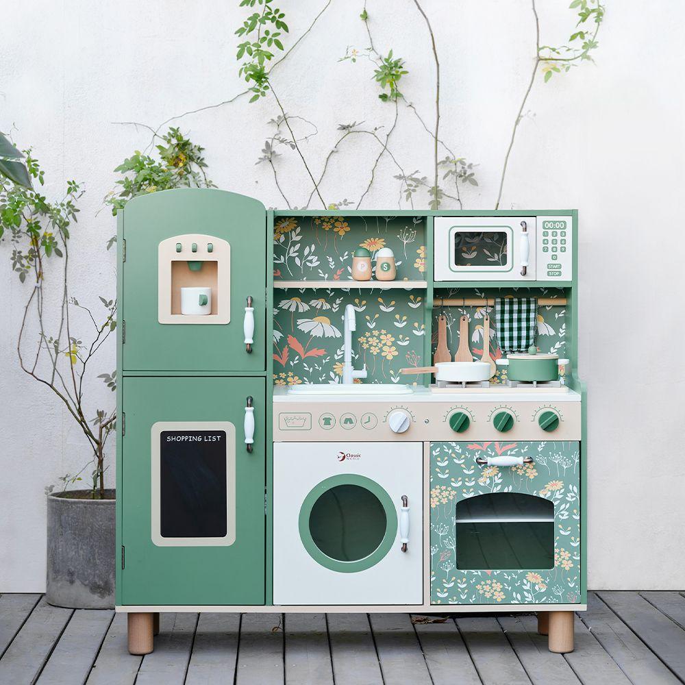 Cocina De Juguete Madera Vintage Diseño con Refrigerador/Acc-6