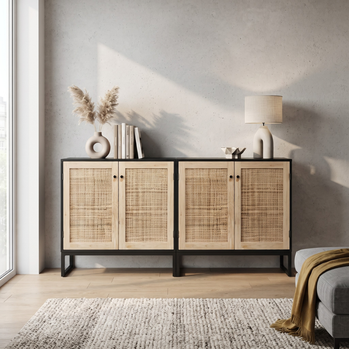 Mueble Buffet Aparador Ratan Negro Alvik-3