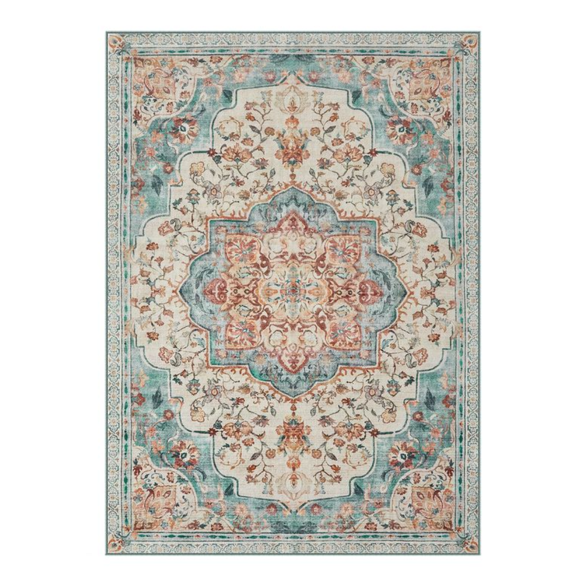 Alfombra Antideslizante Vintage Verde Agua Furuv 214x153 cm-0