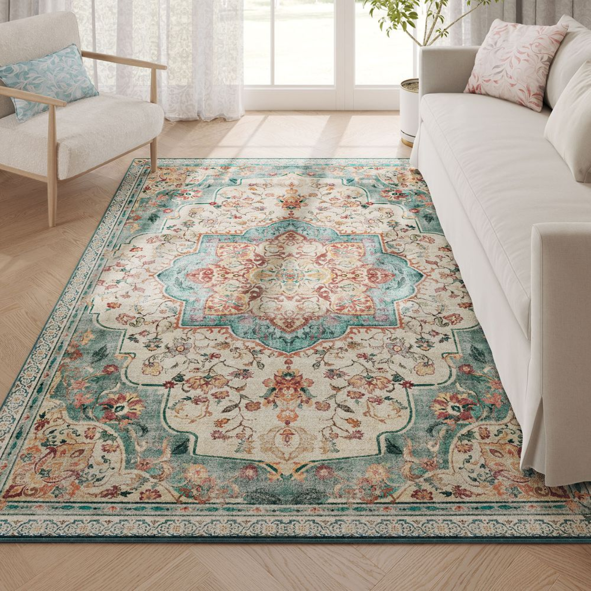 Alfombra Antideslizante Vintage Verde Agua Furuv 214x153 cm-5
