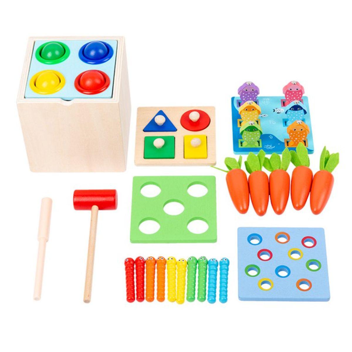 Cubo Actividades de Madera 5en1 Juguete Montessori Didáctico-0
