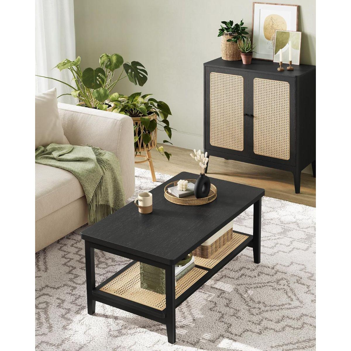 Mesa de Centro Rectangular Ratán Negra Melby-3