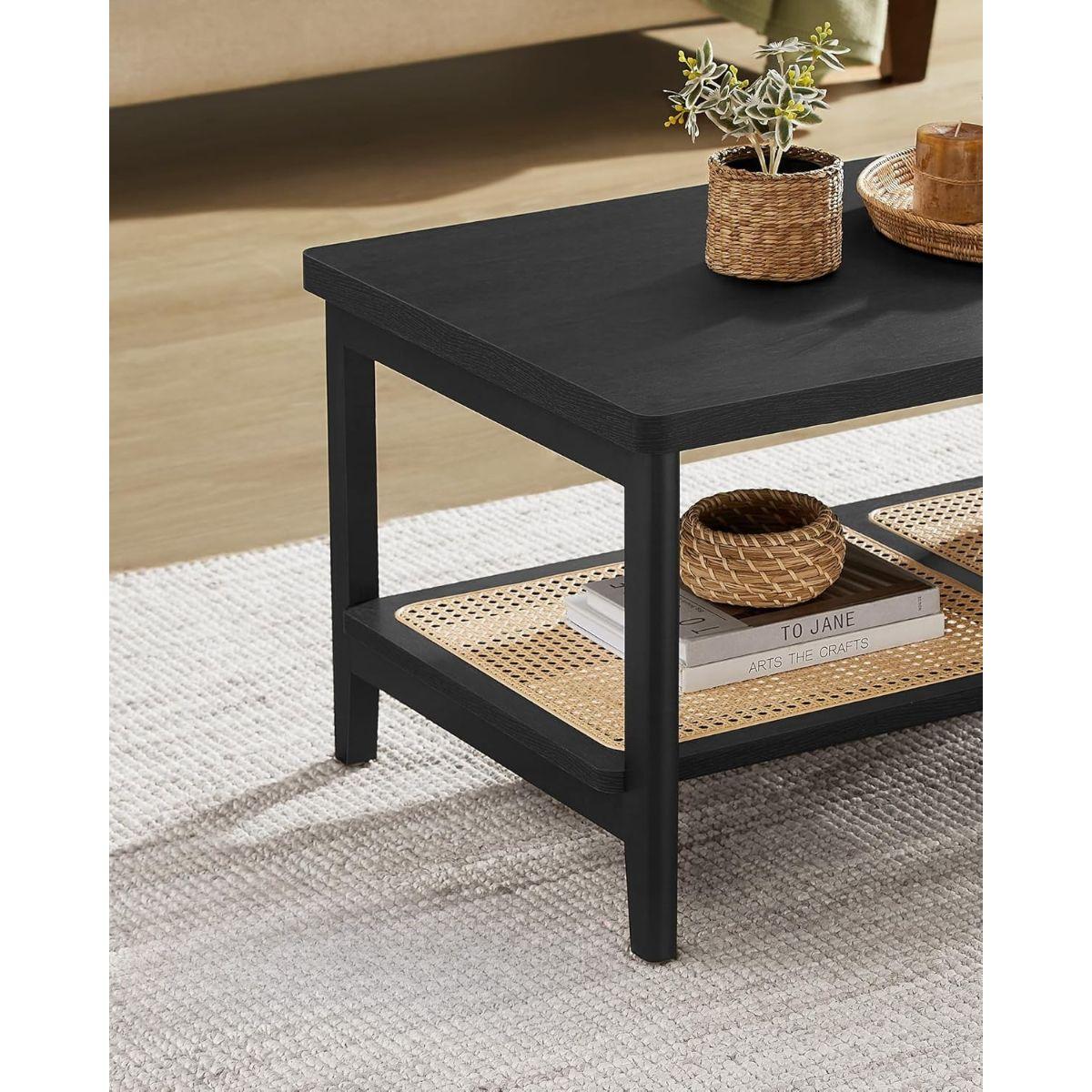 Mesa de Centro Rectangular Ratán Negra Melby-5