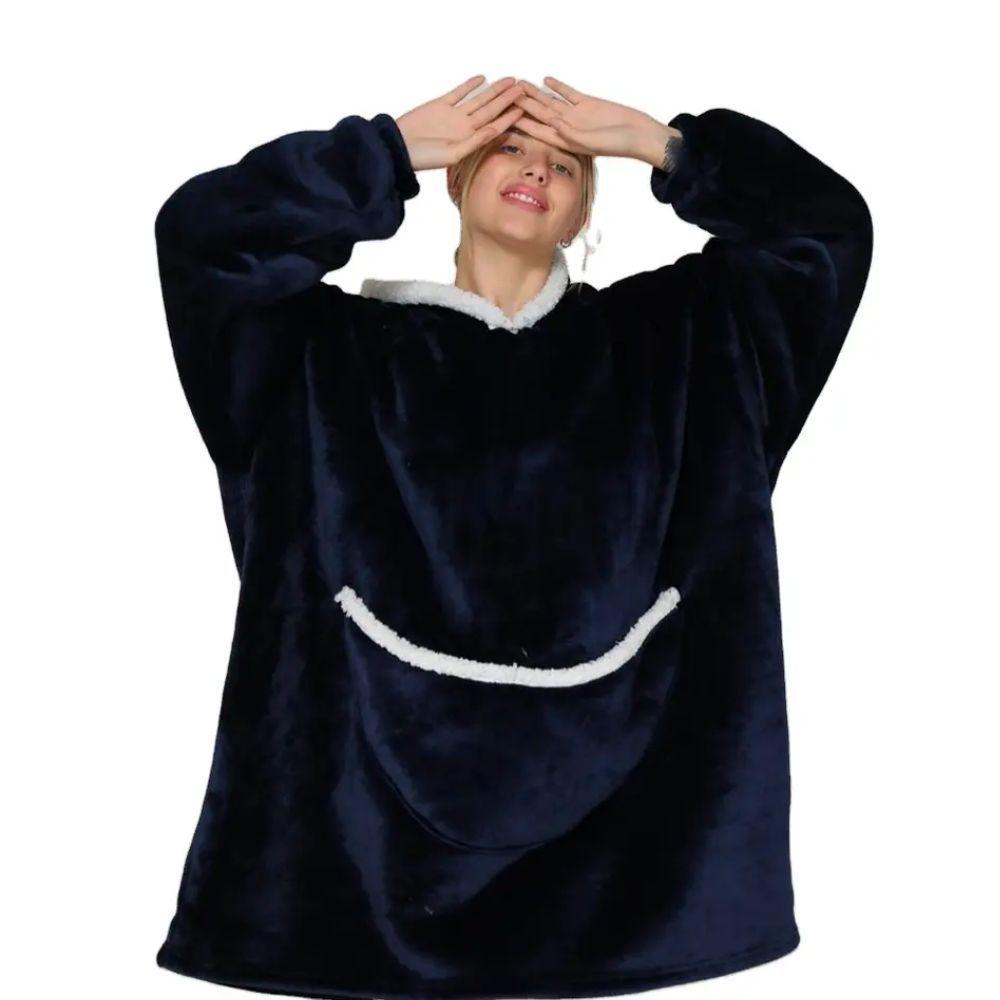 Manta con Capucha Suave Poncho Poleron Adulto Negro-0