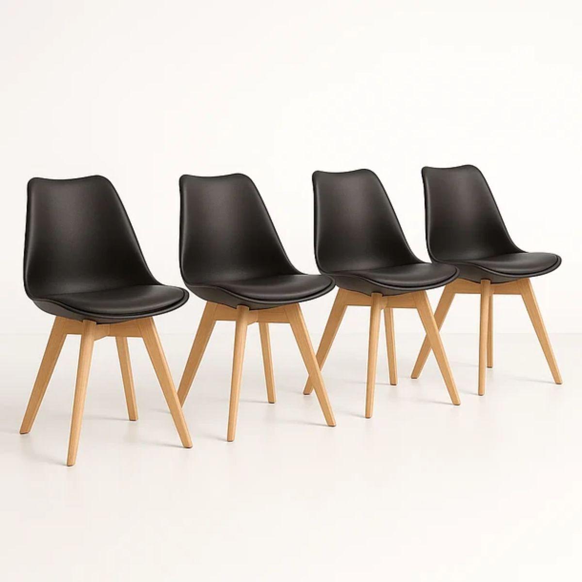 Pack de 4 Sillas Tulip Negra Acolchada-3