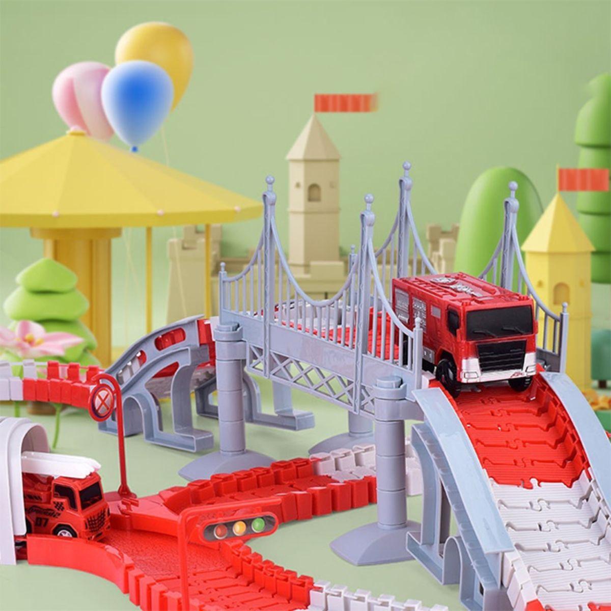 Pista de Ingeniería Armable Camiones Bomberos 252 piezas-2