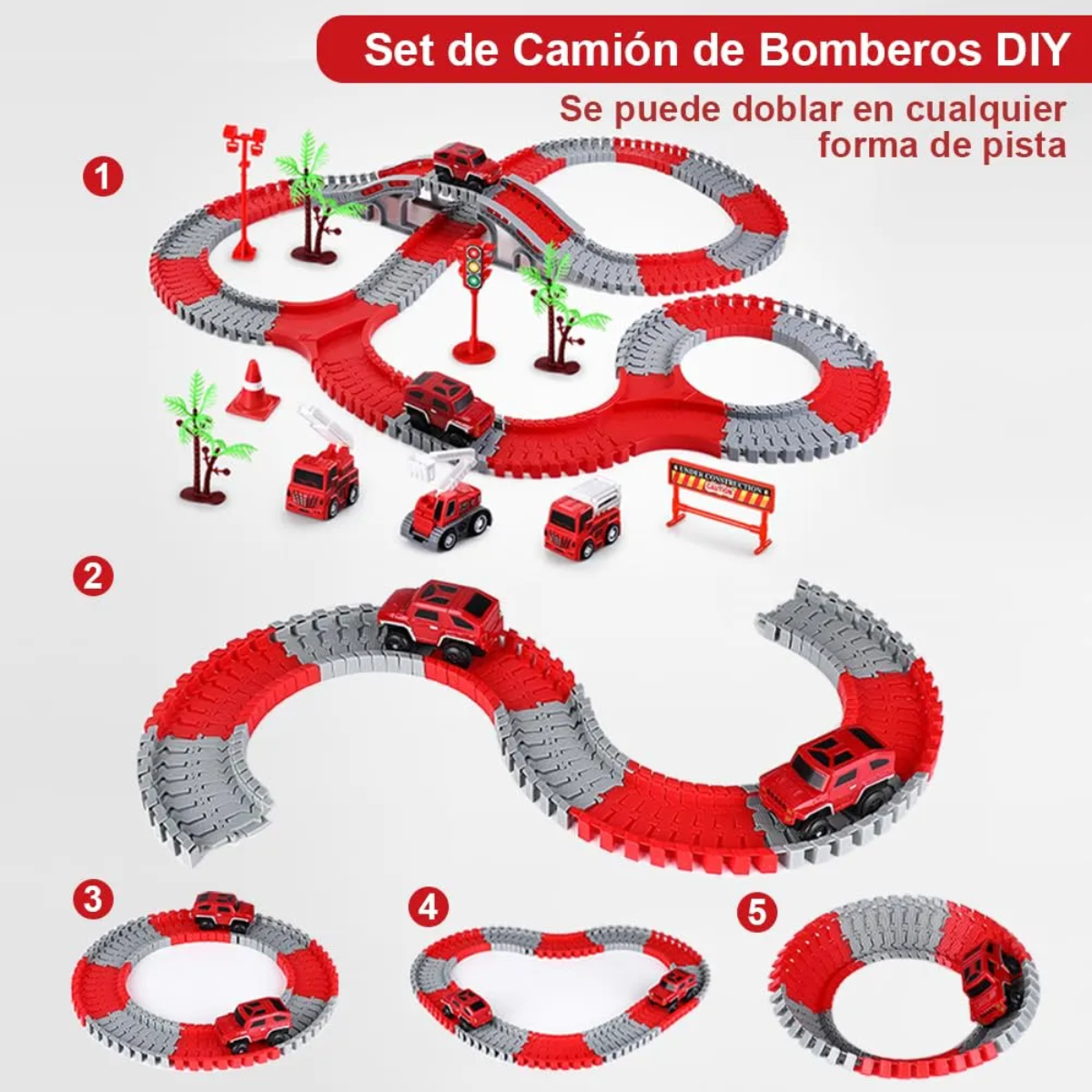 Pista de Ingeniería Armable Camiones Bomberos 252 piezas-3