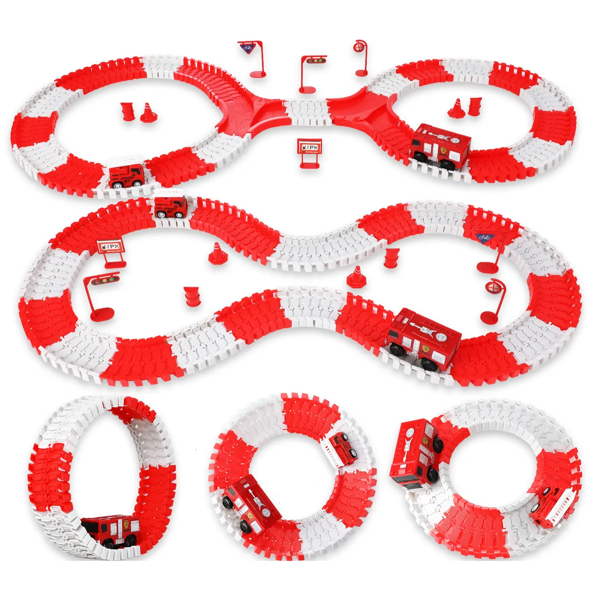 Pista de Ingeniería Armable Camiones Bomberos 252 piezas-4