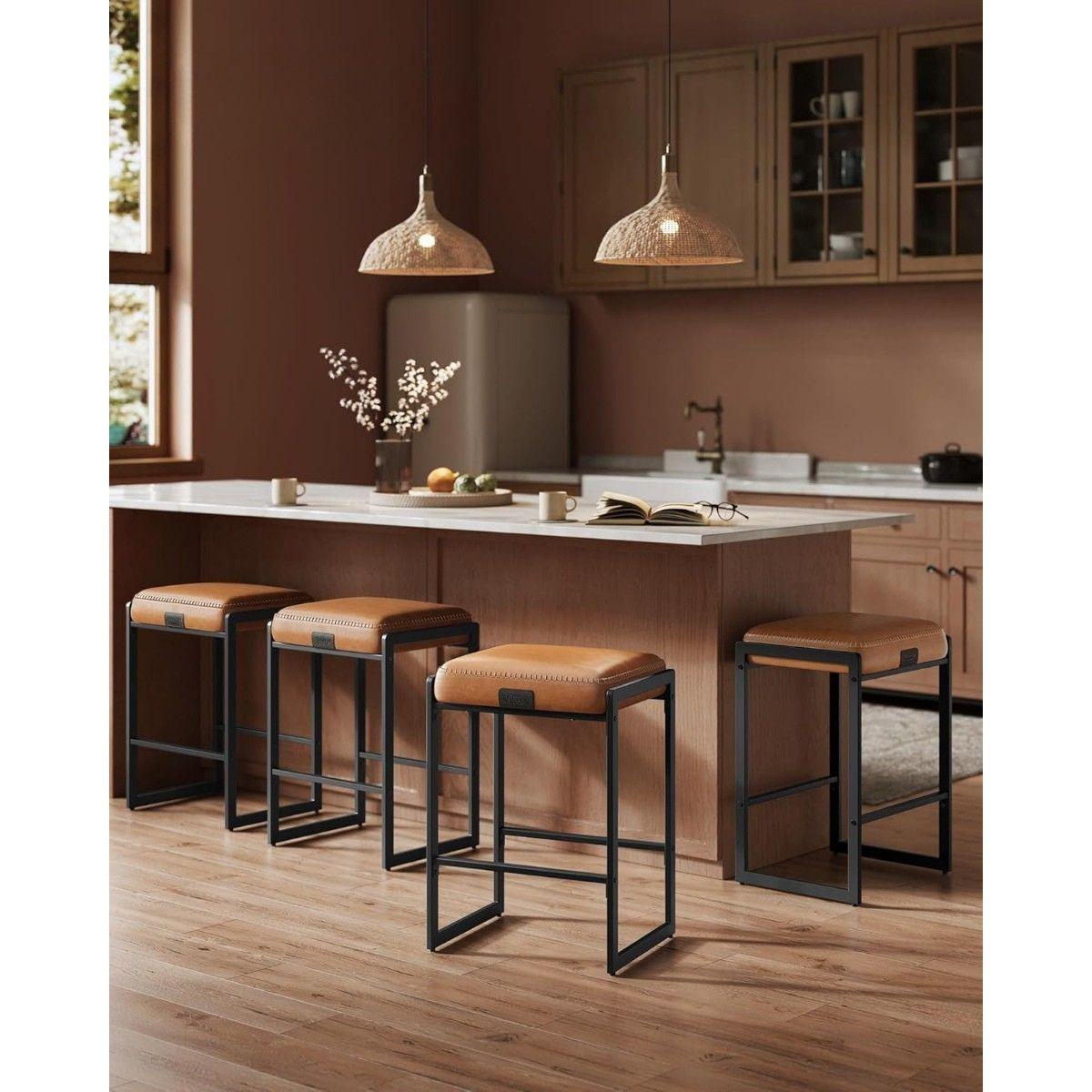 Set 2 Sillas Taburetes Eco Cuero Café Roke-1