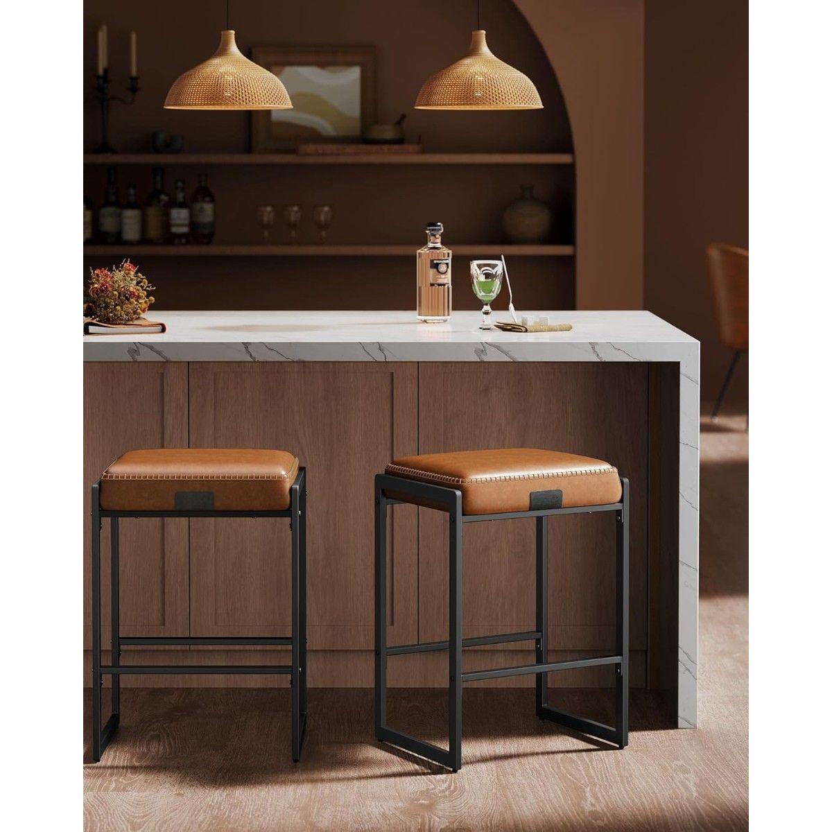 Set 2 Sillas Taburetes Eco Cuero Café Roke-4