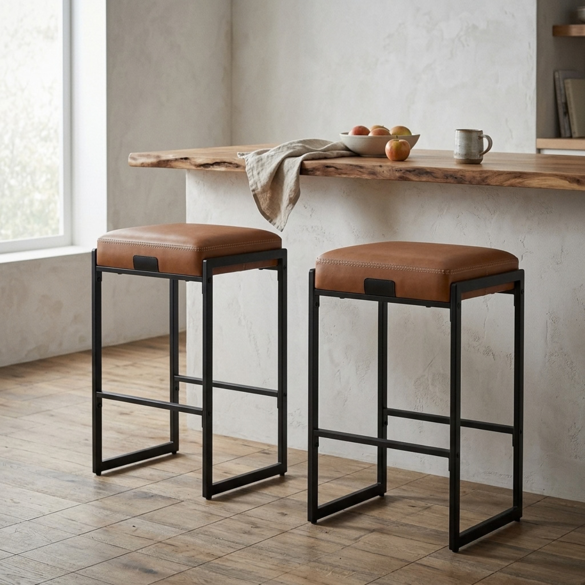 Set 2 Sillas Taburetes Eco Cuero Café Roke-4