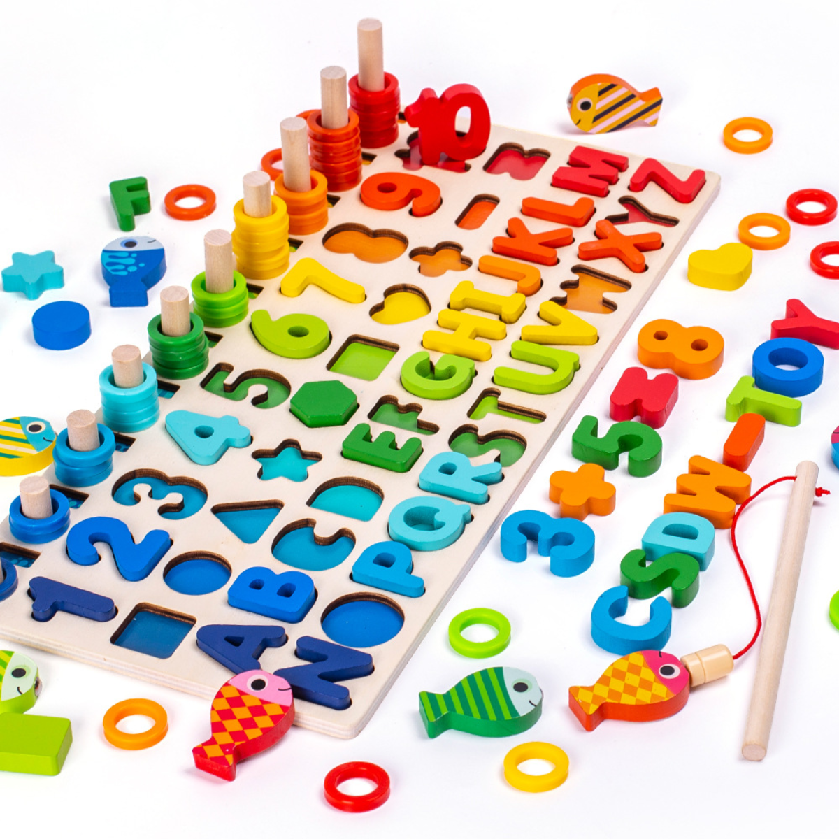 Juego de Pesca Didáctico Formas y Números Juguete Madera-1