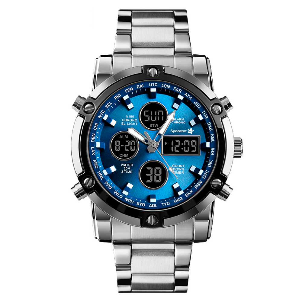 Reloj Correa Metal Digital The Classic Silver&Blue Spacezat-0