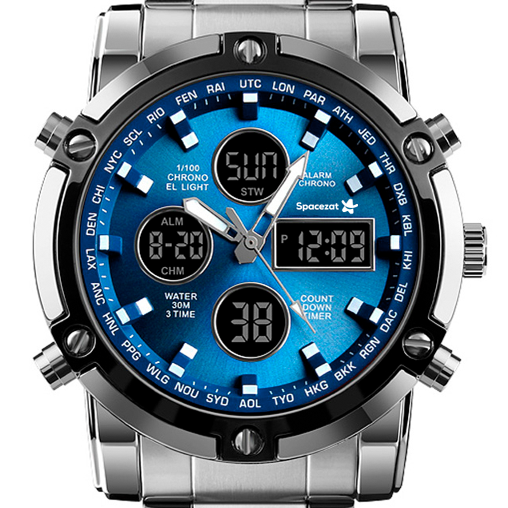 Reloj Correa Metal Digital The Classic Silver&Blue Spacezat-2