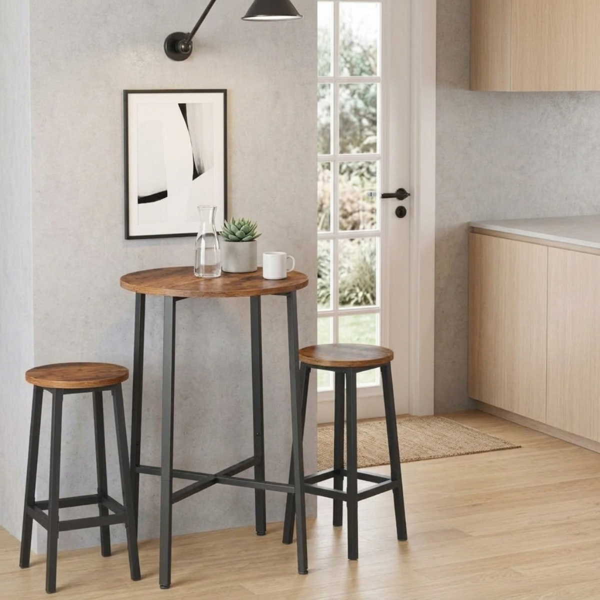 Set 2 Sillas Taburetes Madera y Fierro Arreso-2