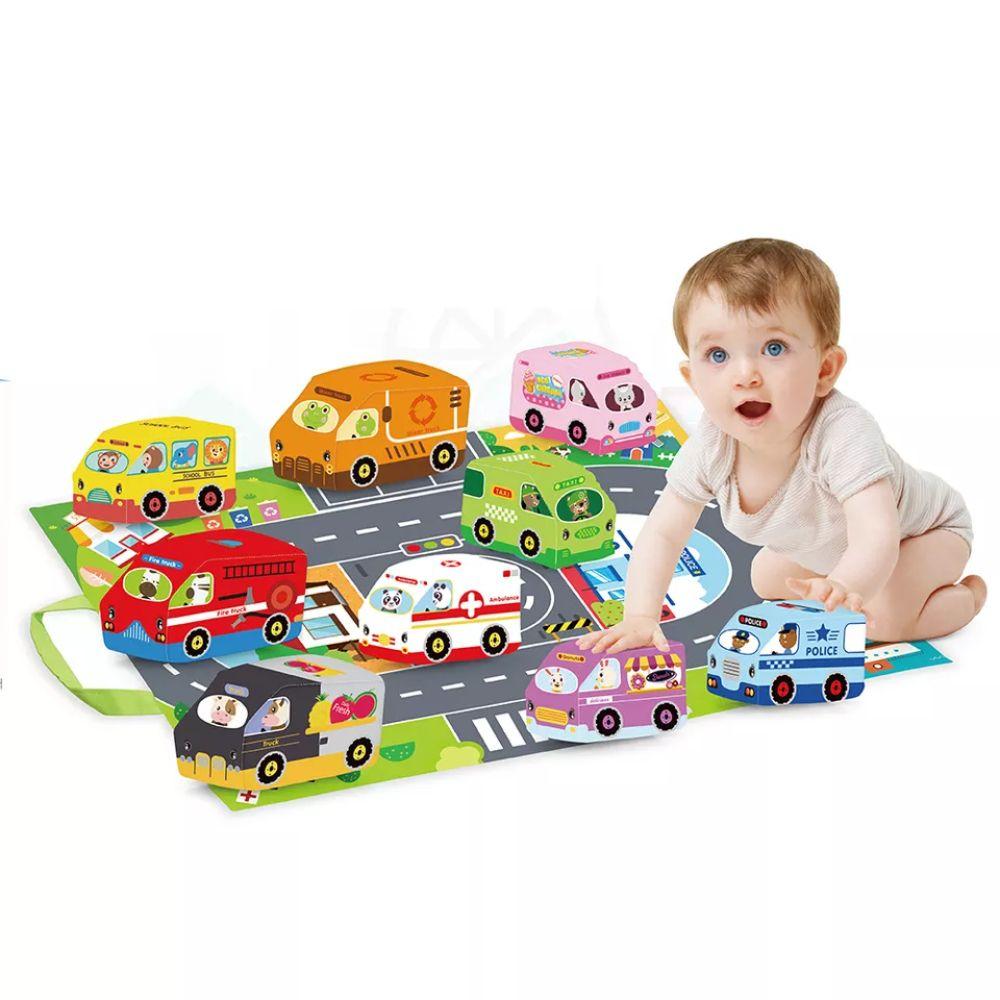 Alfombra de Juegos Bebe con 9 Autos Tela Soft-0