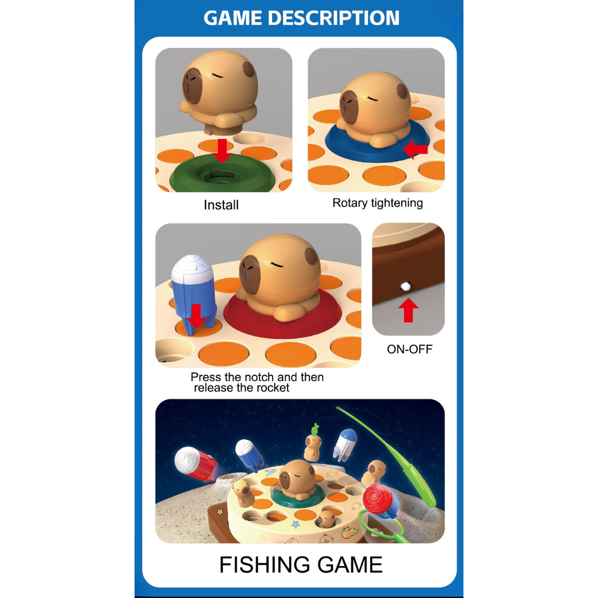 Juego De Mesa Pesca Eléctrico Giratorio Capibara Para Niños-2