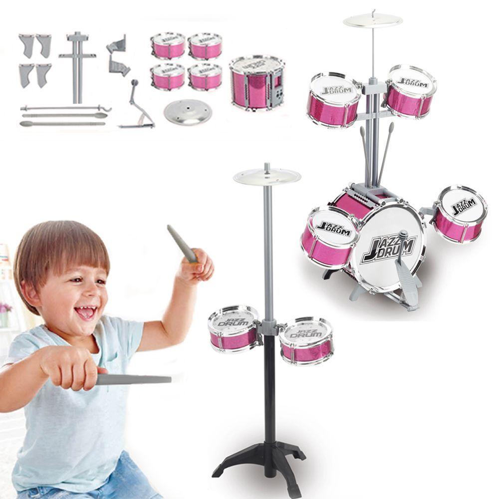 Bateria Musical Infantil Drums & Jazz Rosa-2