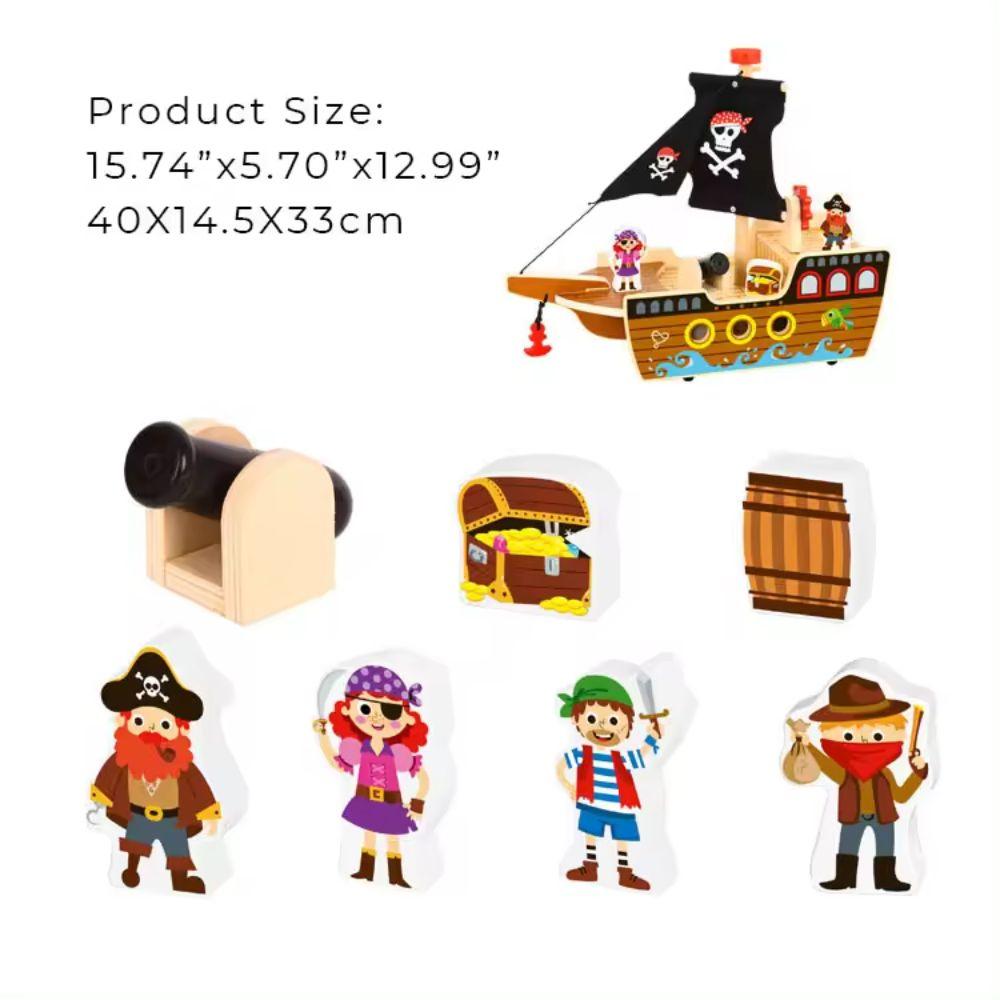 Barco Pirata de Madera Armable Juguete Didáctico 11 Piezas-2