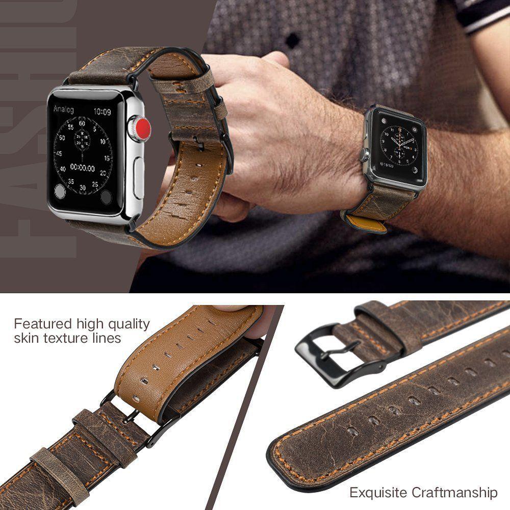Correa Compatible con Apple Watch 100% Cuero Marrón 42/44mm-4