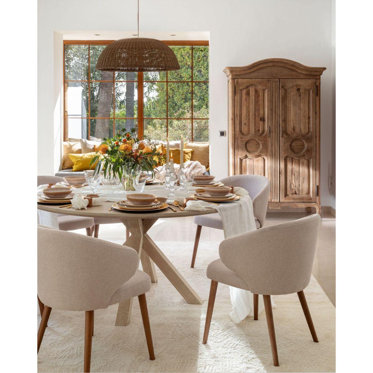 Set 2 Sitiales Silla Comedor Beige y Madera Tropez-4