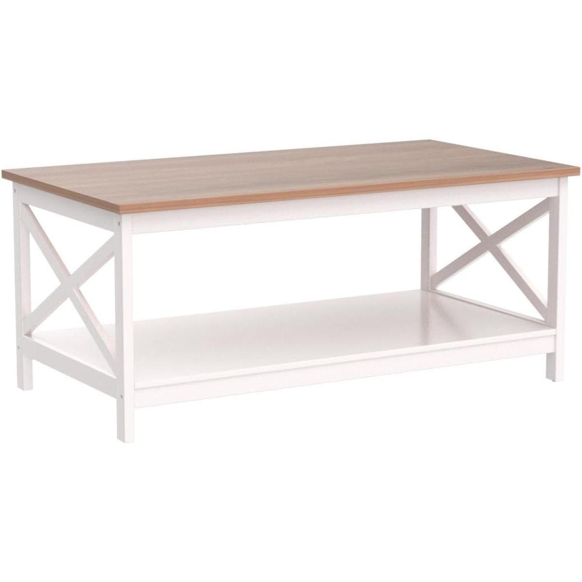 Mesa de Centro Rectangular Blanca Madera Vittoria-0