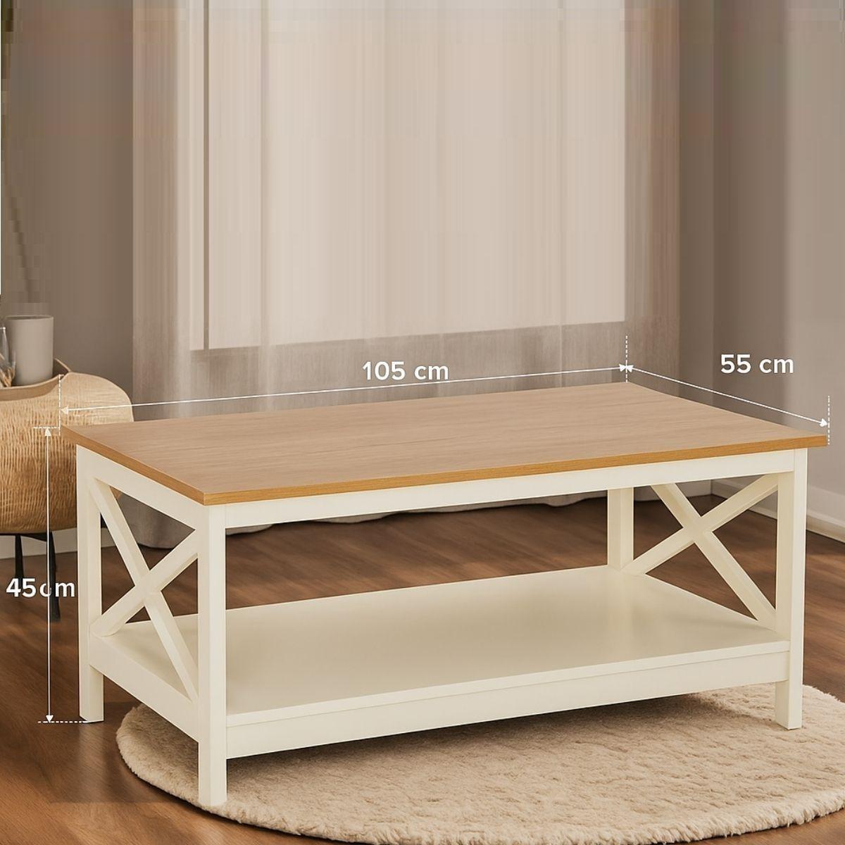 Mesa de Centro Rectangular Blanca Madera Vittoria-2